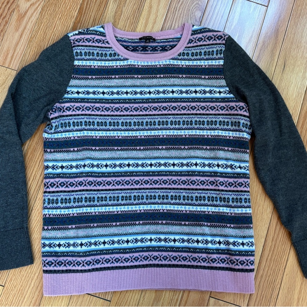 Talbots Patterned Stripe Pullover Sweater Gray Pi… - image 4